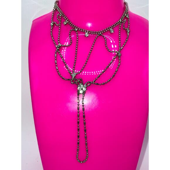 Rhinestone Silver-Tone Chain Hand Chain Link Finger Ring Bracelet! - Picture 13 of 14